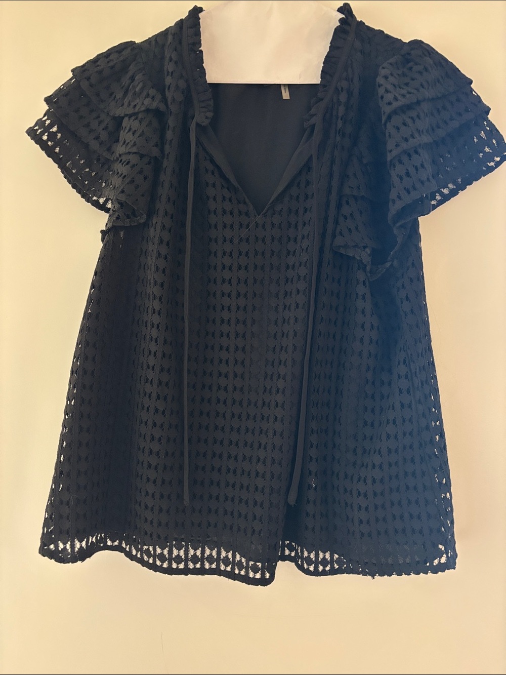 1. State Black Eyelet Ruffle-Sleeve Tunic Top